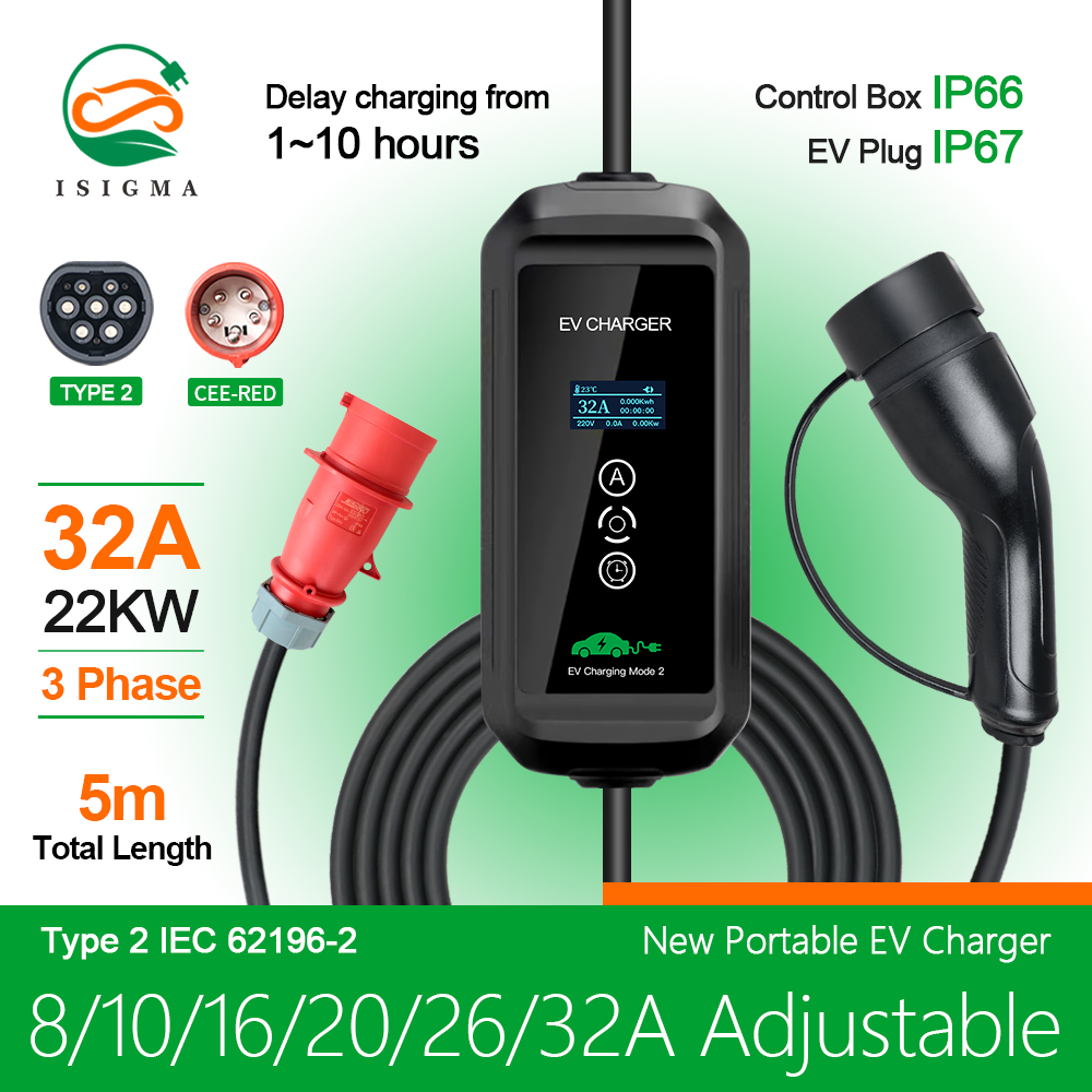 Ev Charger Type 2 22Kw 32A 3 Phase - สายชาร์จ EV 22Kw 3เฟสแบบ2หัวชาร์จ EVSE ระดับ2