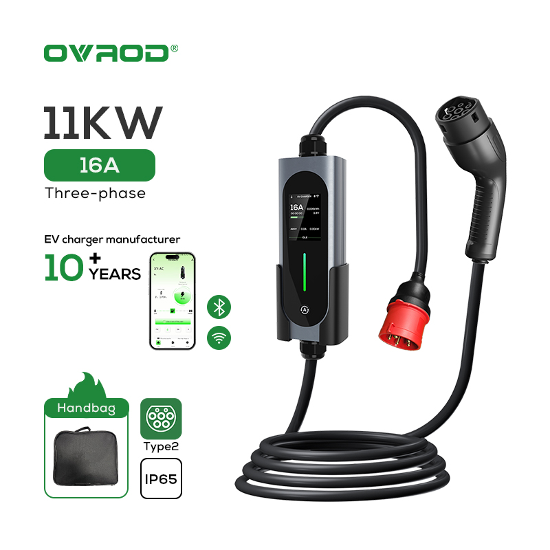 Type 2 Portable Ev Charger 11Kw Cee - เครื่องชาร์จรถยนต์ไฟฟ้า Ovrod Ev 16a 11kw แบบพกพา