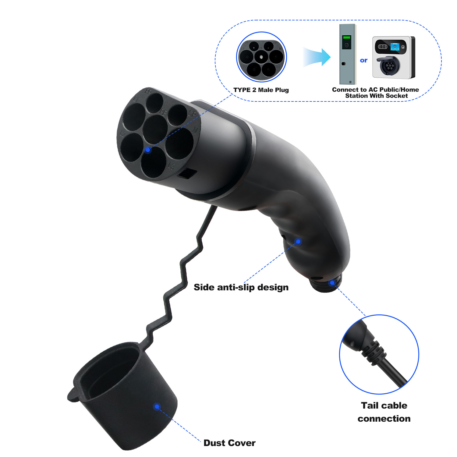 หัวปลั๊กชาร์จรถยนต์ไฟฟ้า Kolan - Ev Charger Type 2 22Kw 32A 3 Phase บทวิจารณ์และราคา